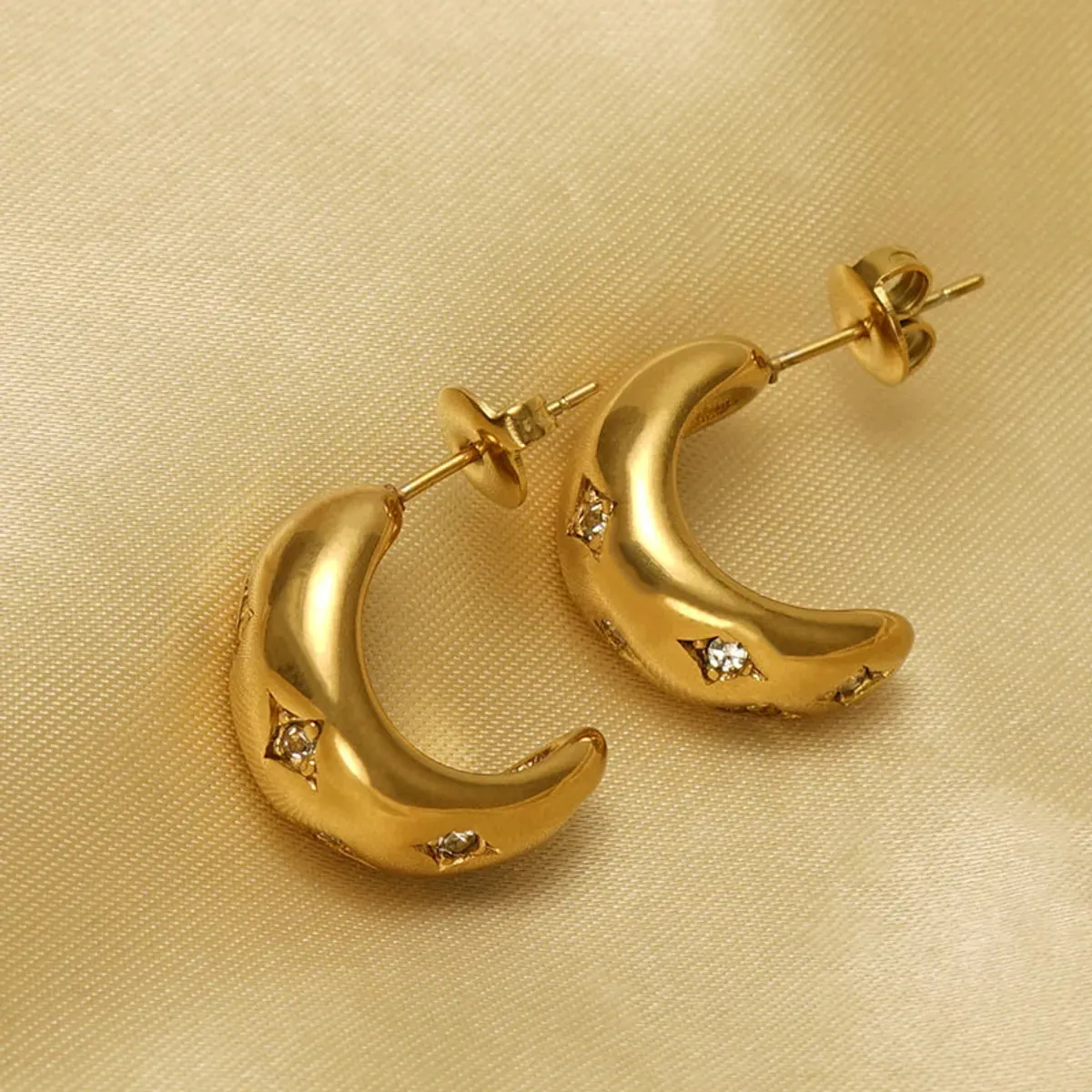 1 Pair Elegant C Shape Star Plating Inlay Stainless Steel Rhinestones 18k Gold Plated Ear Studs