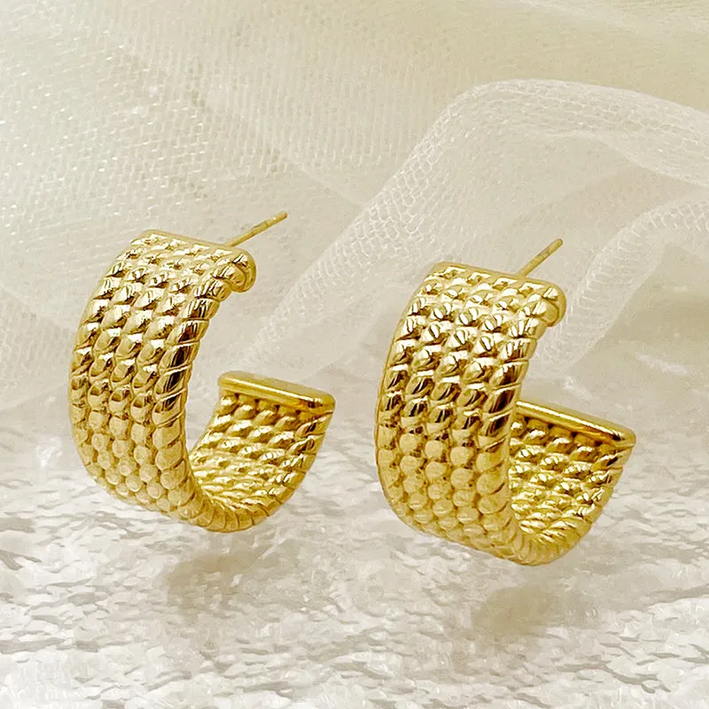 1 Pair Elegant Vintage Style Luxurious C Shape Polishing Plating Stainless Steel Gold Plated Ear Studs