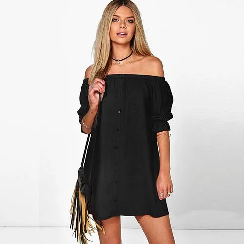 2017 Girls Women Summer Dress Sexy Beach Dress Off-Shoulder Black Women Short Dresses Party Casual Boho Fashion Shirt Dress LD92