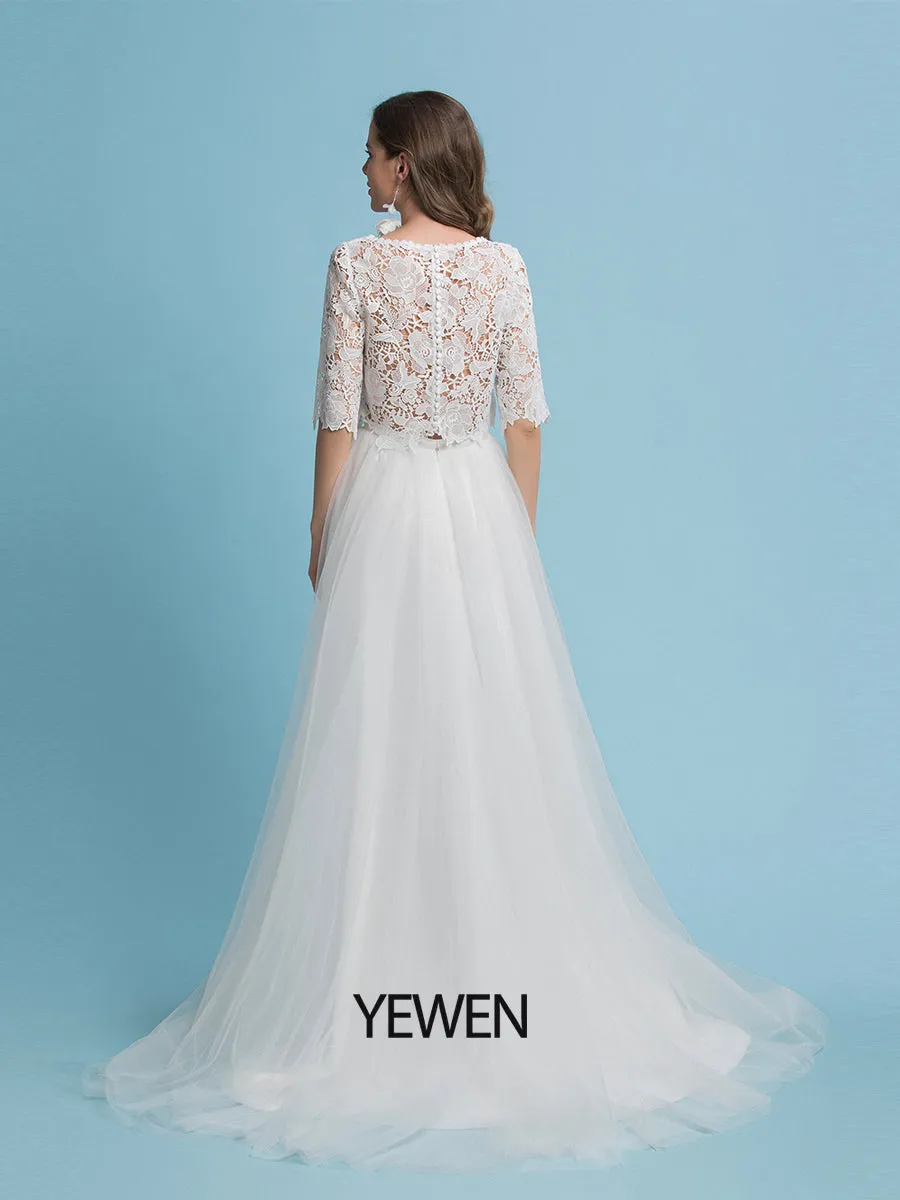 A-Line Bohemian Wedding Dresses Lace Top Beach Wedding Bridal Gown