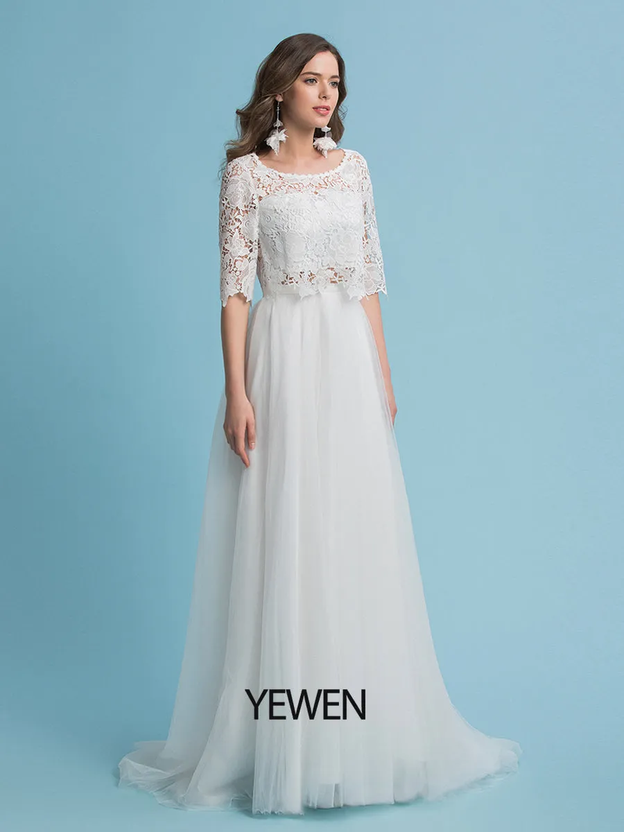 A-Line Bohemian Wedding Dresses Lace Top Beach Wedding Bridal Gown