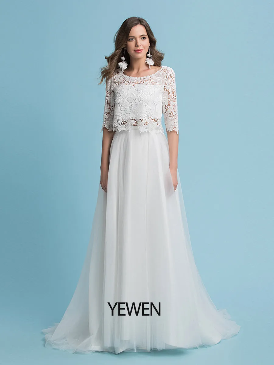 A-Line Bohemian Wedding Dresses Lace Top Beach Wedding Bridal Gown