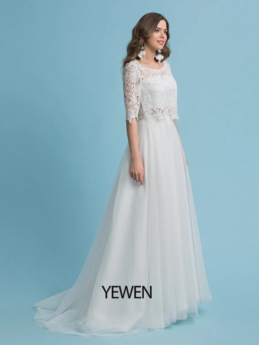 A-Line Bohemian Wedding Dresses Lace Top Beach Wedding Bridal Gown