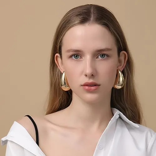 Apsvo Earring Dupes Chunky Gold Hoop Earrings for Women, Tear Drop Dangle Earrings, Teardrop Lightweight Water Drop Earrings for Women Girls Fashion Trendy Hypoallergenic Jewelry