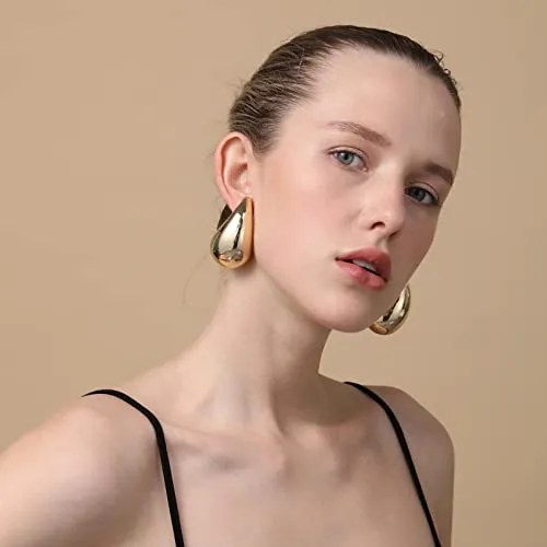 Apsvo Earring Dupes Chunky Gold Hoop Earrings for Women, Tear Drop Dangle Earrings, Teardrop Lightweight Water Drop Earrings for Women Girls Fashion Trendy Hypoallergenic Jewelry