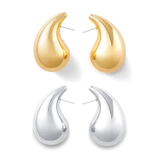 Apsvo Earring Dupes Chunky Gold Hoop Earrings for Women, Tear Drop Dangle Earrings, Teardrop Lightweight Water Drop Earrings for Women Girls Fashion Trendy Hypoallergenic Jewelry