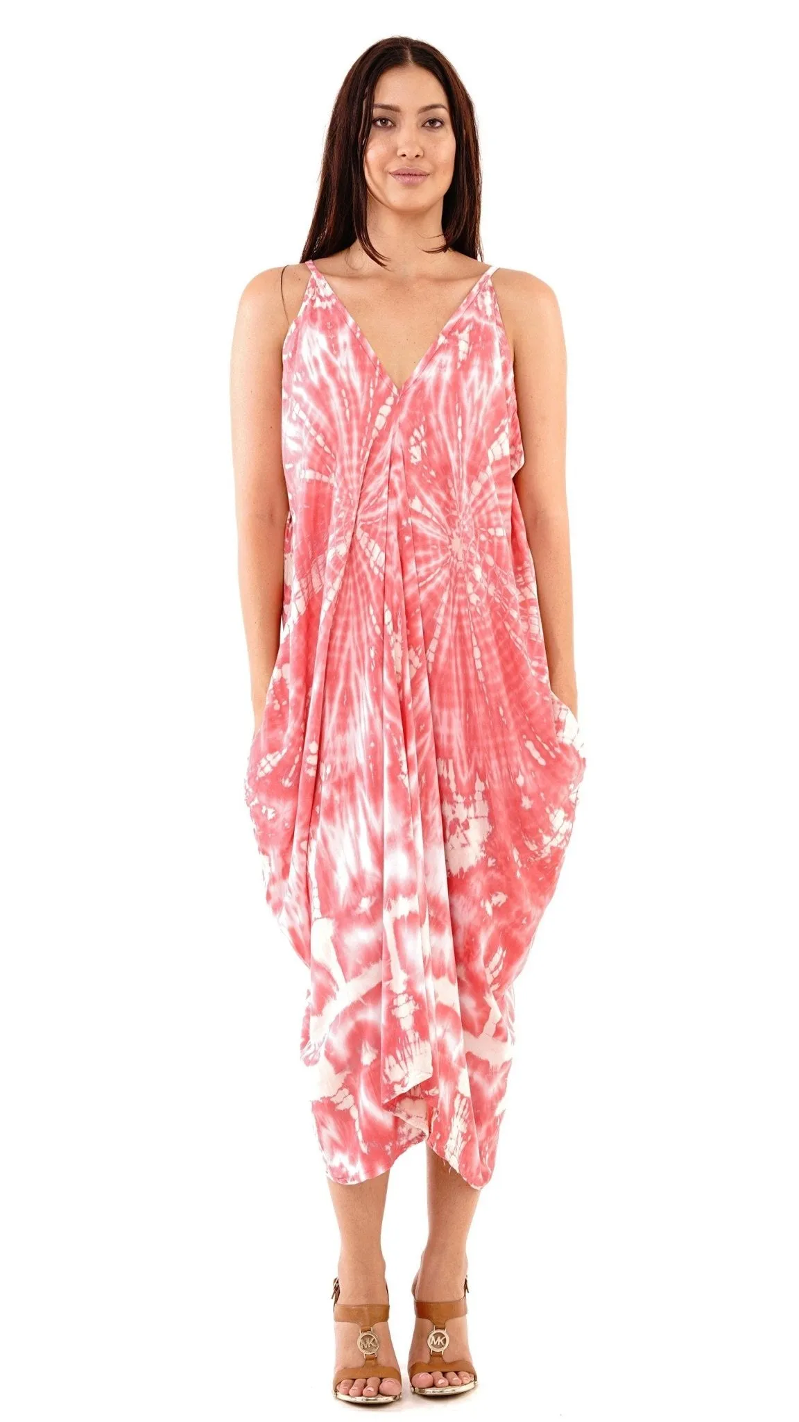 Aria Tie Dye Long Summer Dress with Side Pockets