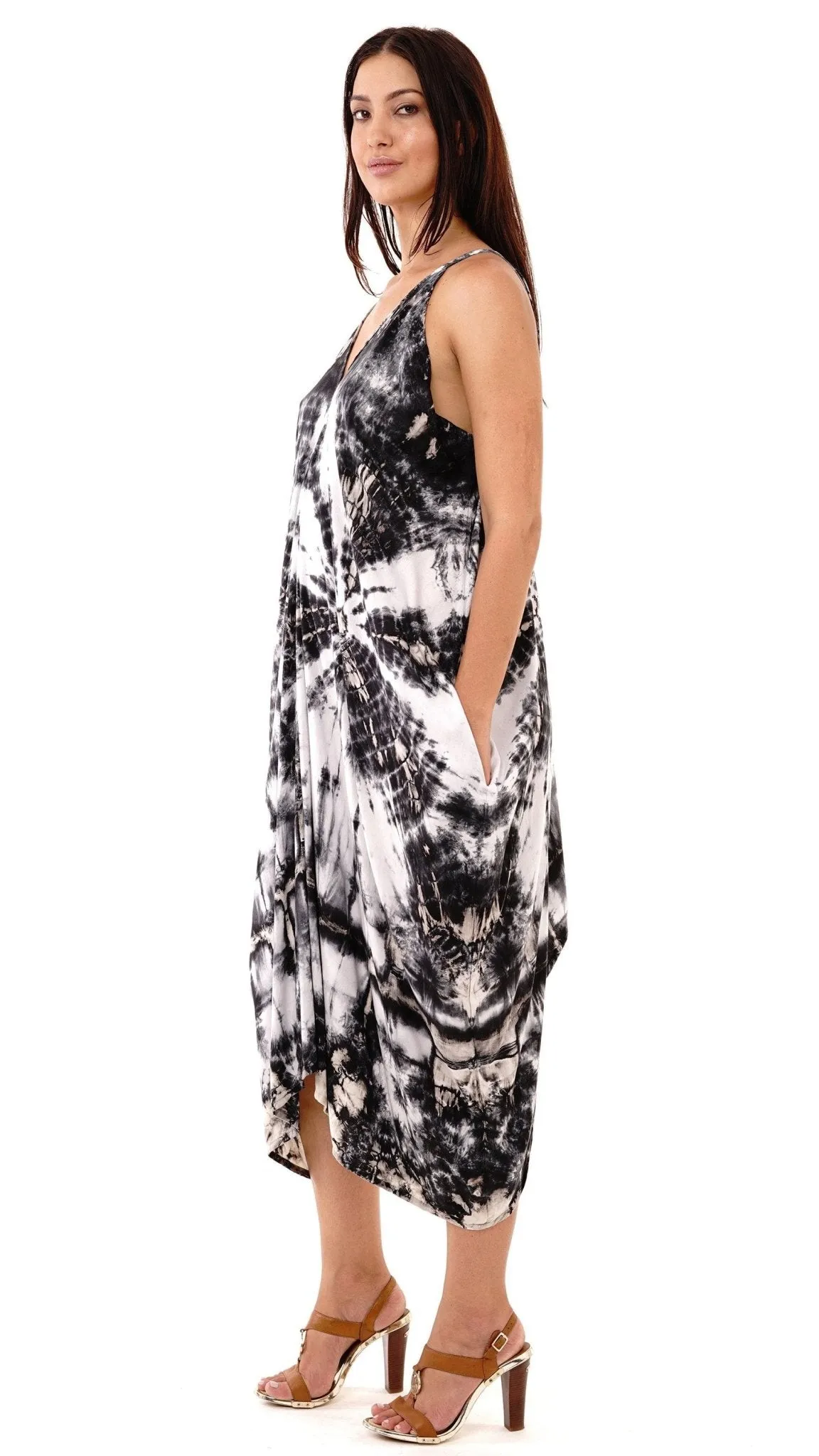 Aria Tie Dye Long Summer Dress with Side Pockets