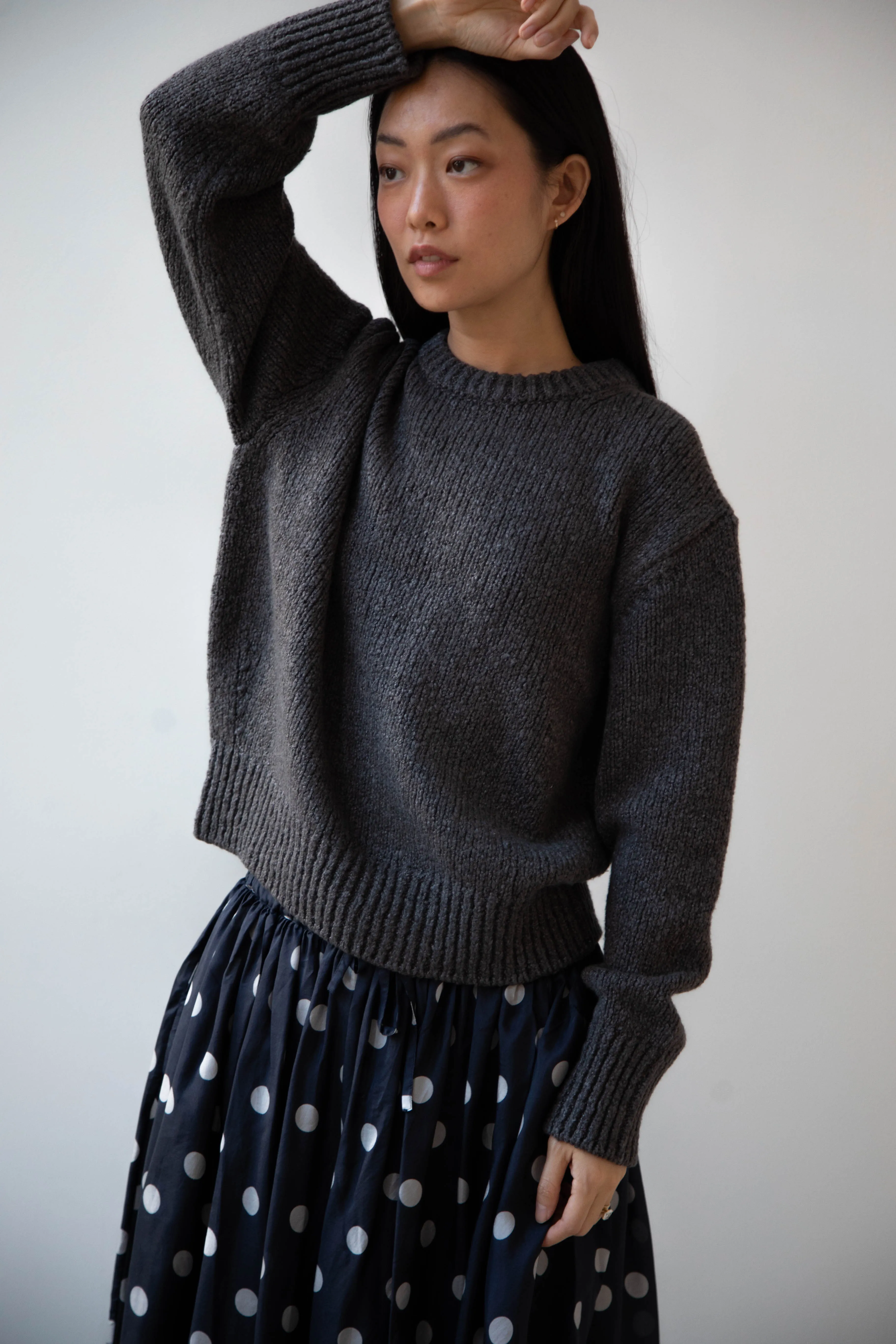 Aton | Crewneck Sweater in Charcoal Wool Silk