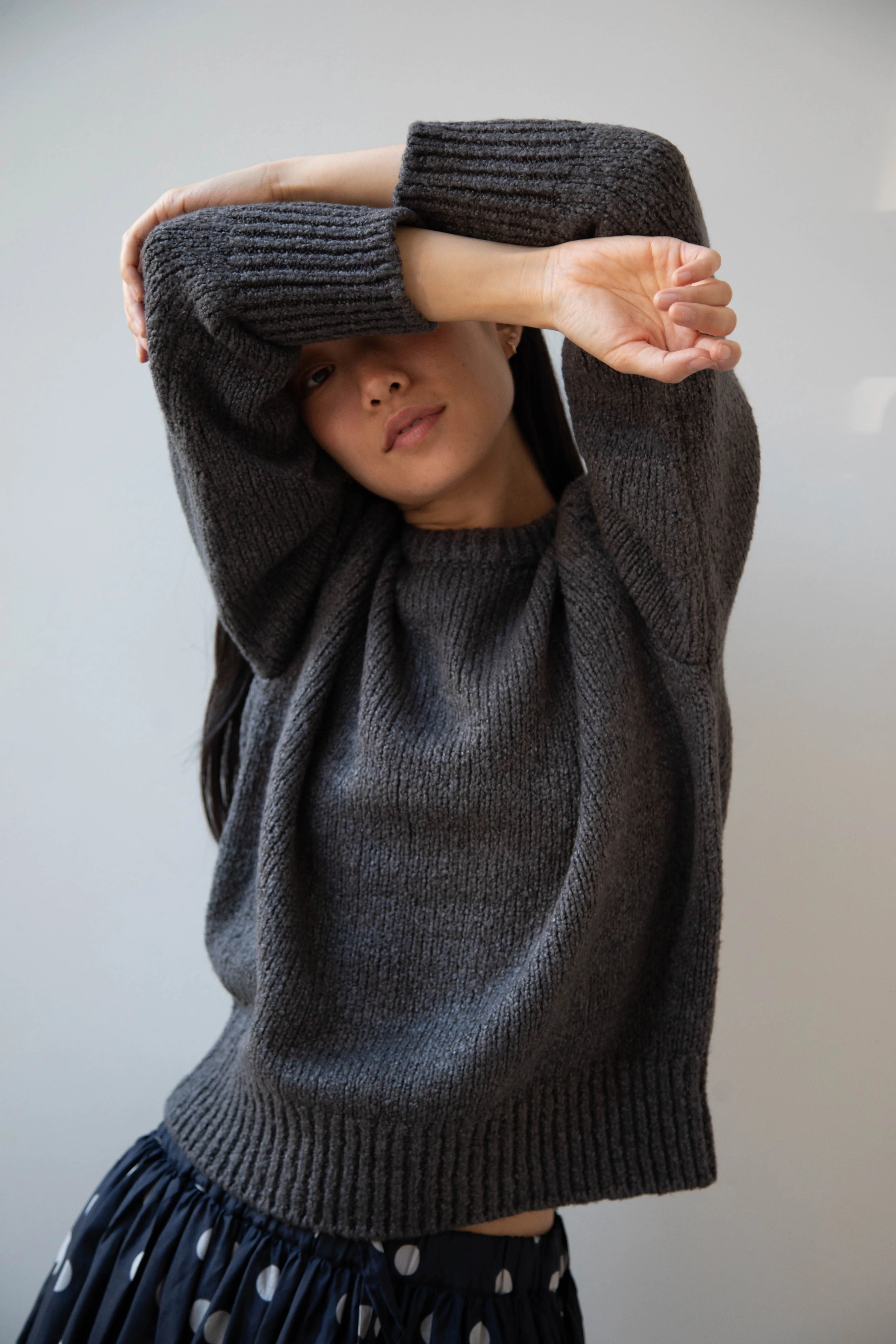 Aton | Crewneck Sweater in Charcoal Wool Silk