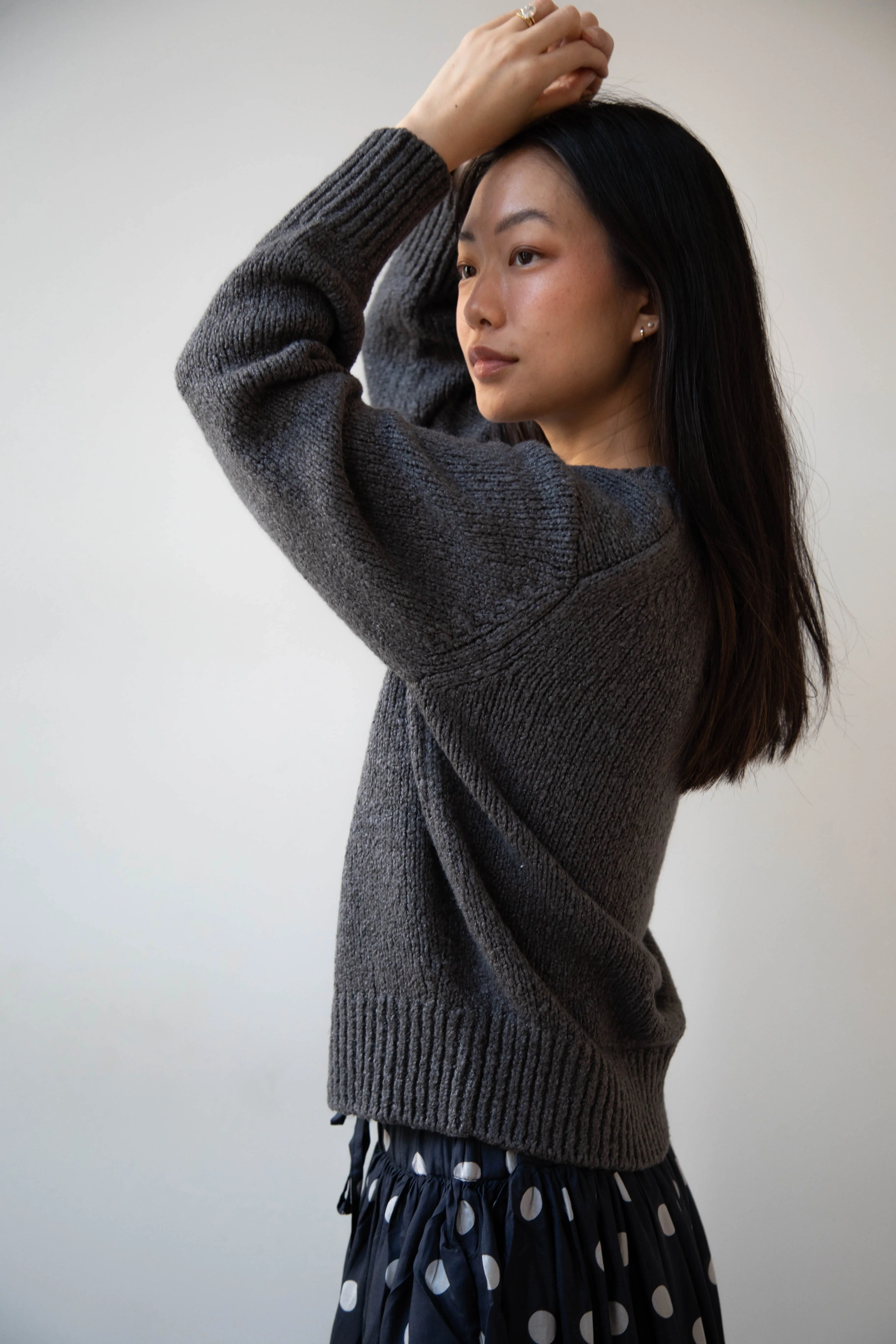 Aton | Crewneck Sweater in Charcoal Wool Silk