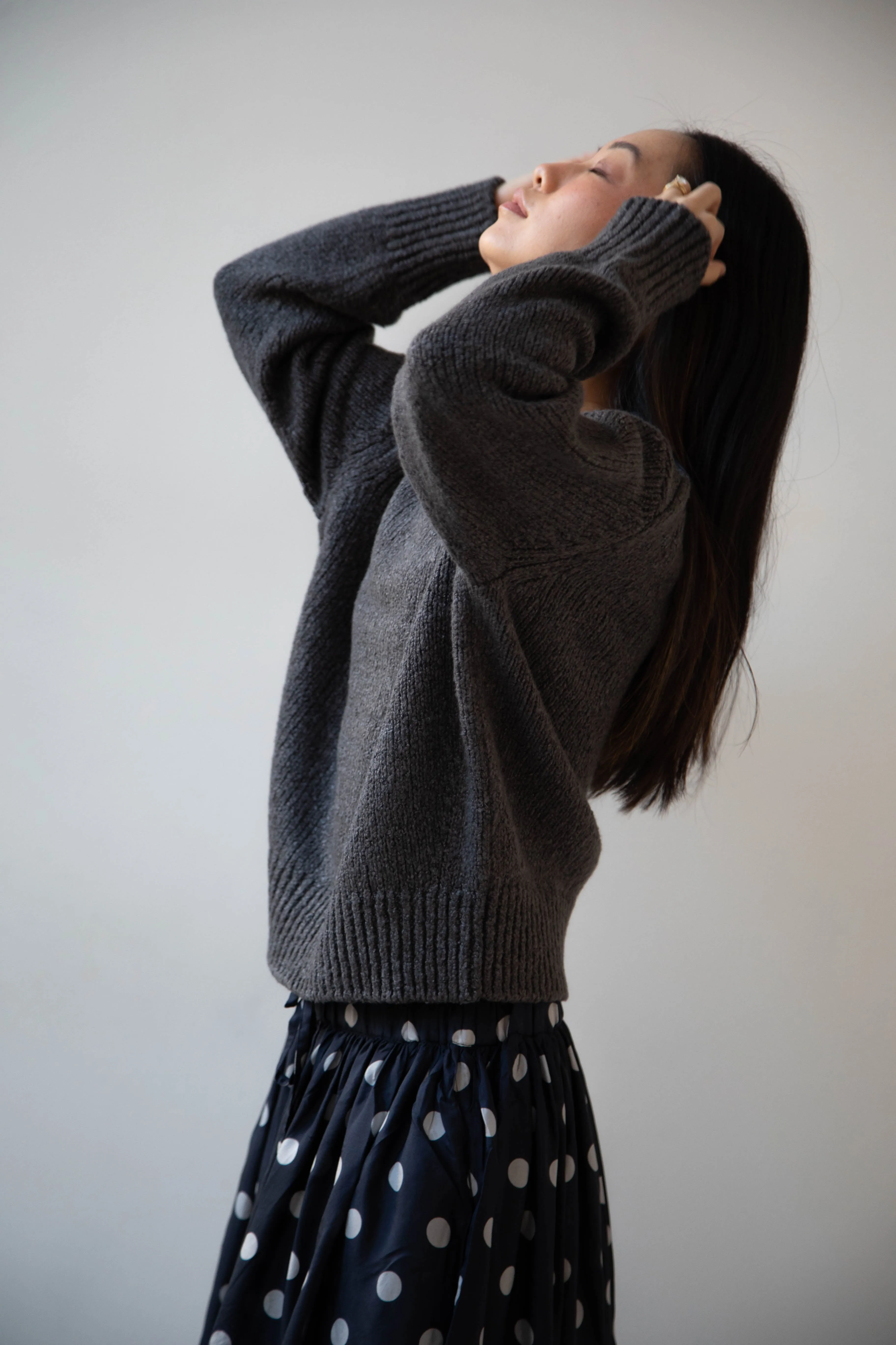 Aton | Crewneck Sweater in Charcoal Wool Silk