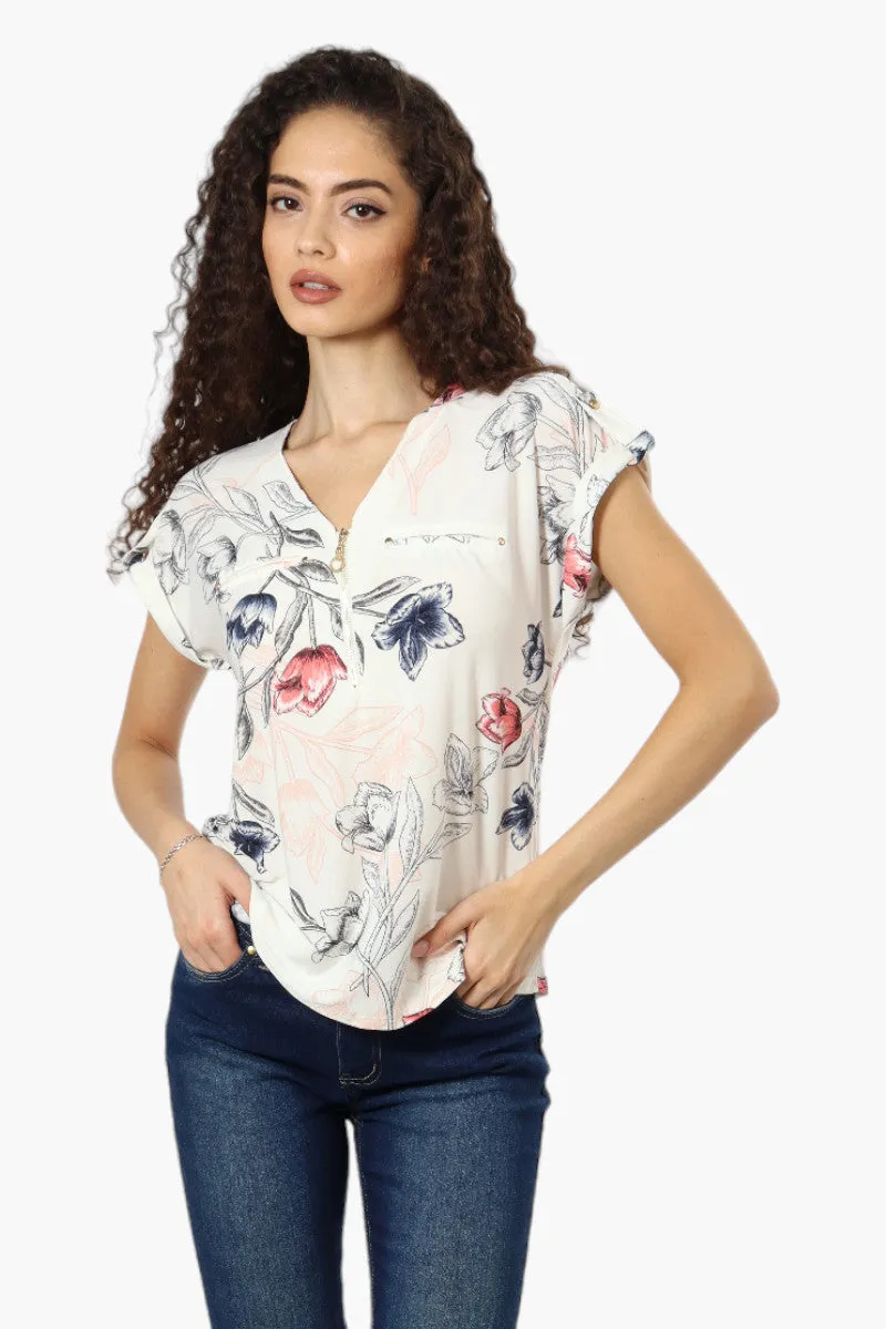 Beechers Brook Floral Half Zip Tee - White