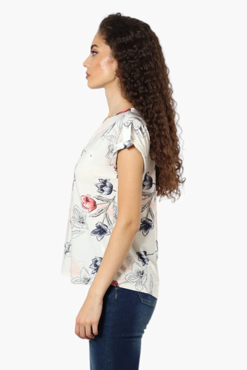 Beechers Brook Floral Half Zip Tee - White