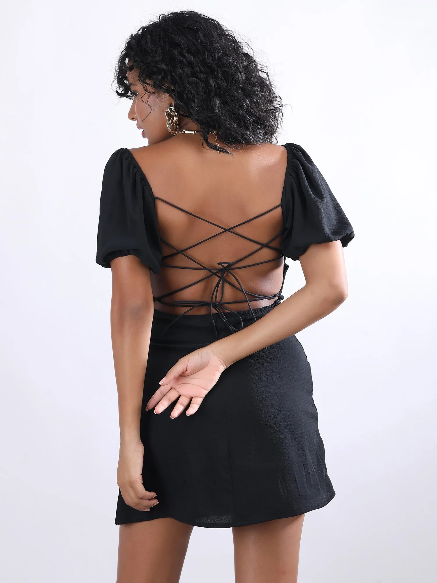 Black Mini Back Tie Dress