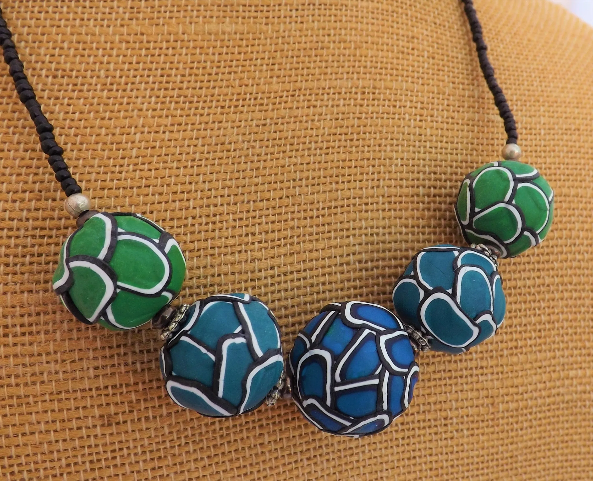 Blue & Green Layered Kathryn Design 5 Bead Chunky Necklace