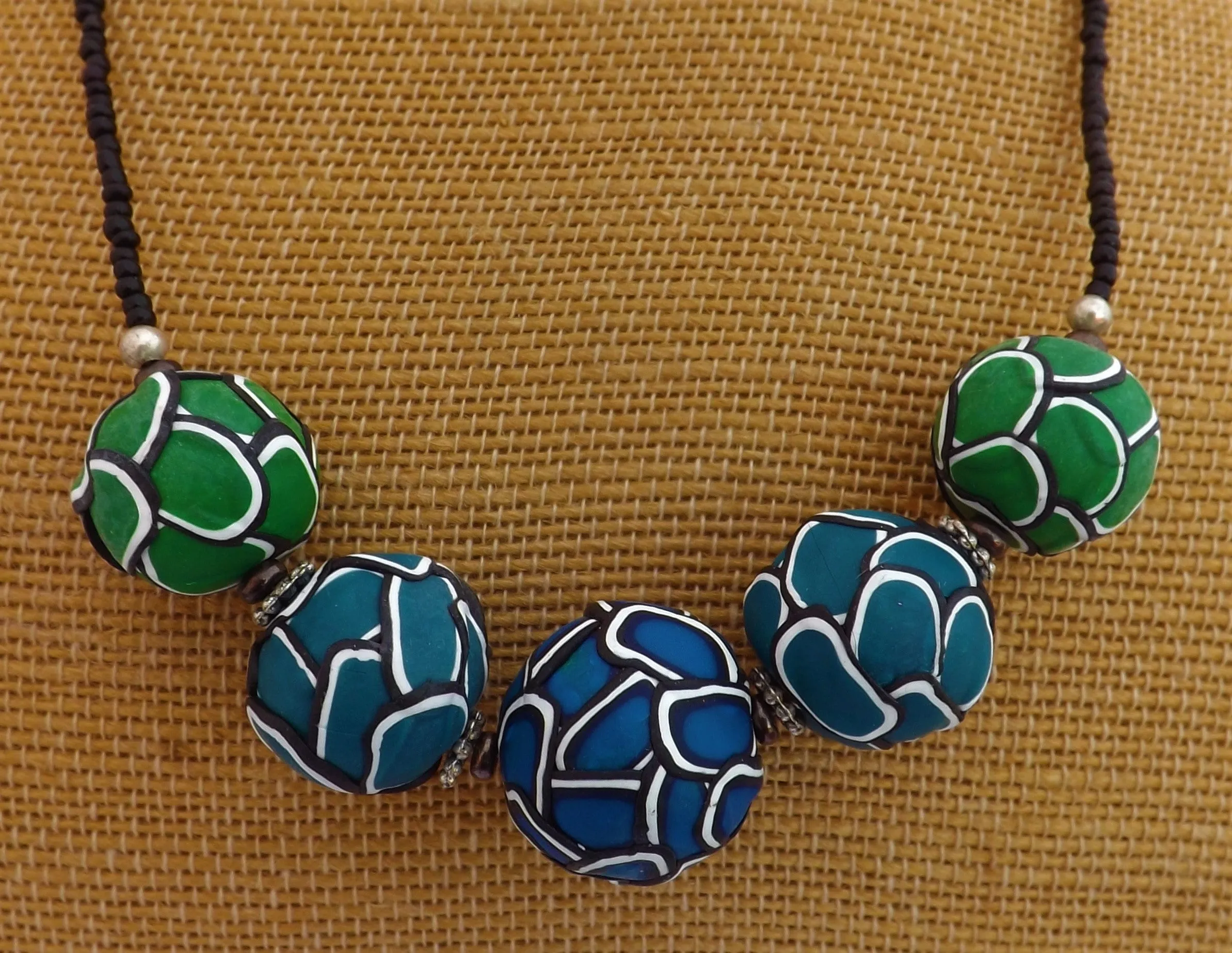 Blue & Green Layered Kathryn Design 5 Bead Chunky Necklace