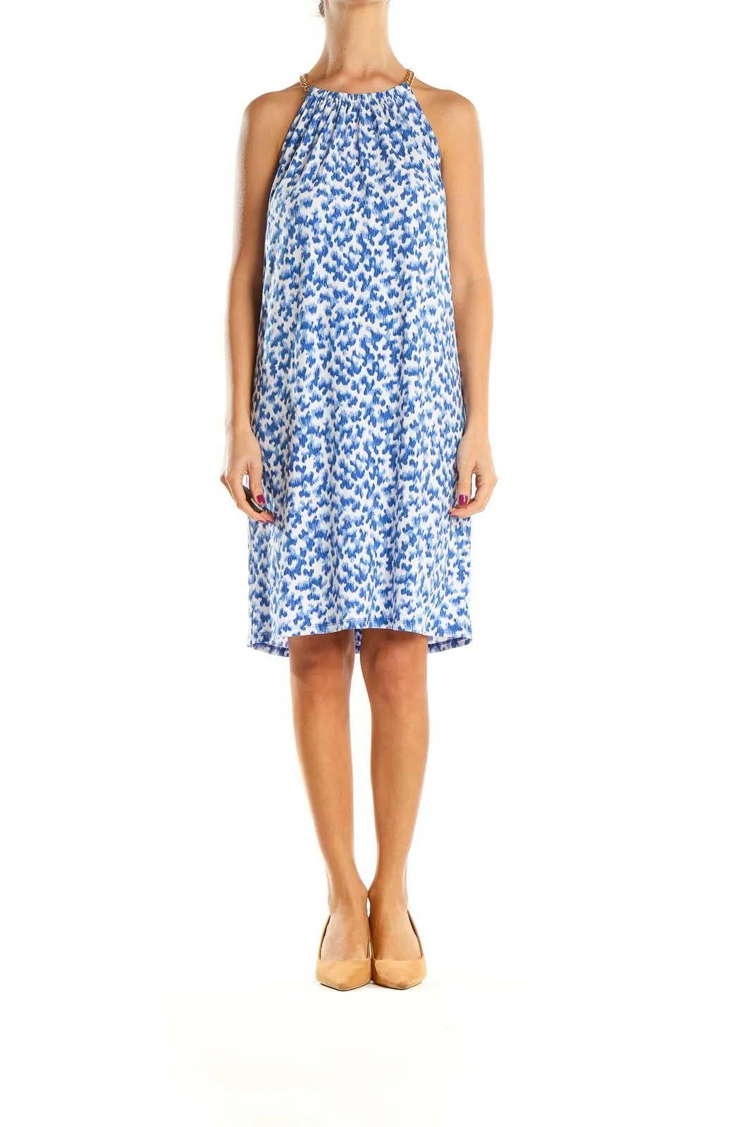 Blue Graphic Print Bohemian A-Line Dress