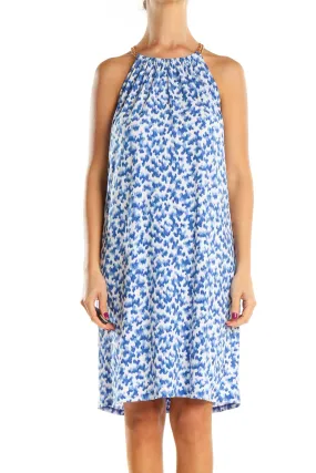 Blue Graphic Print Bohemian A-Line Dress