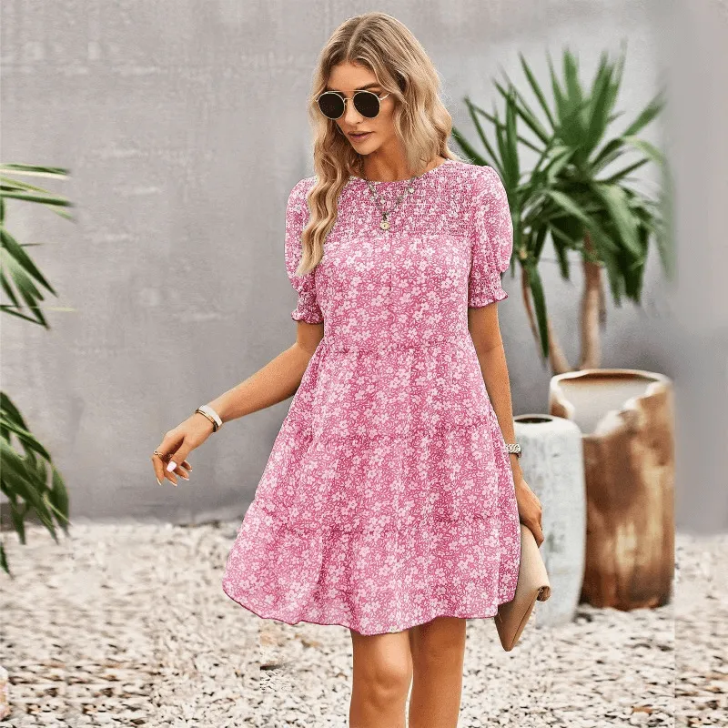 Bohemian Floral Chiffon Empire Waist Dress