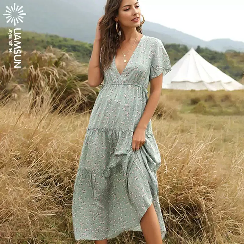 Bohemian Floral-Print Beach Dress