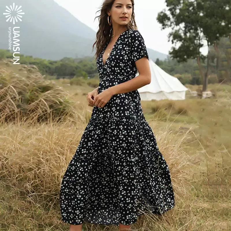 Bohemian Floral-Print Beach Dress