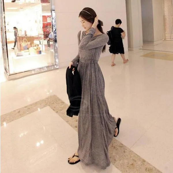 Bohemian Narrow Waist Long Sleeve Maxi Dress Long Dress