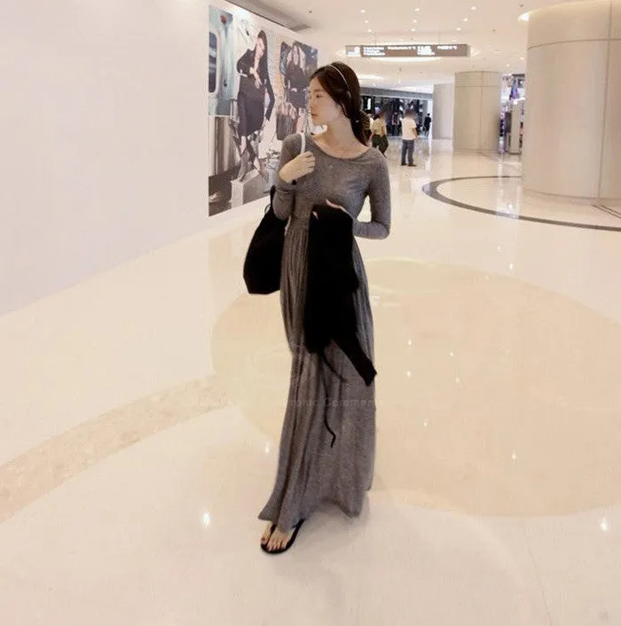 Bohemian Narrow Waist Long Sleeve Maxi Dress Long Dress