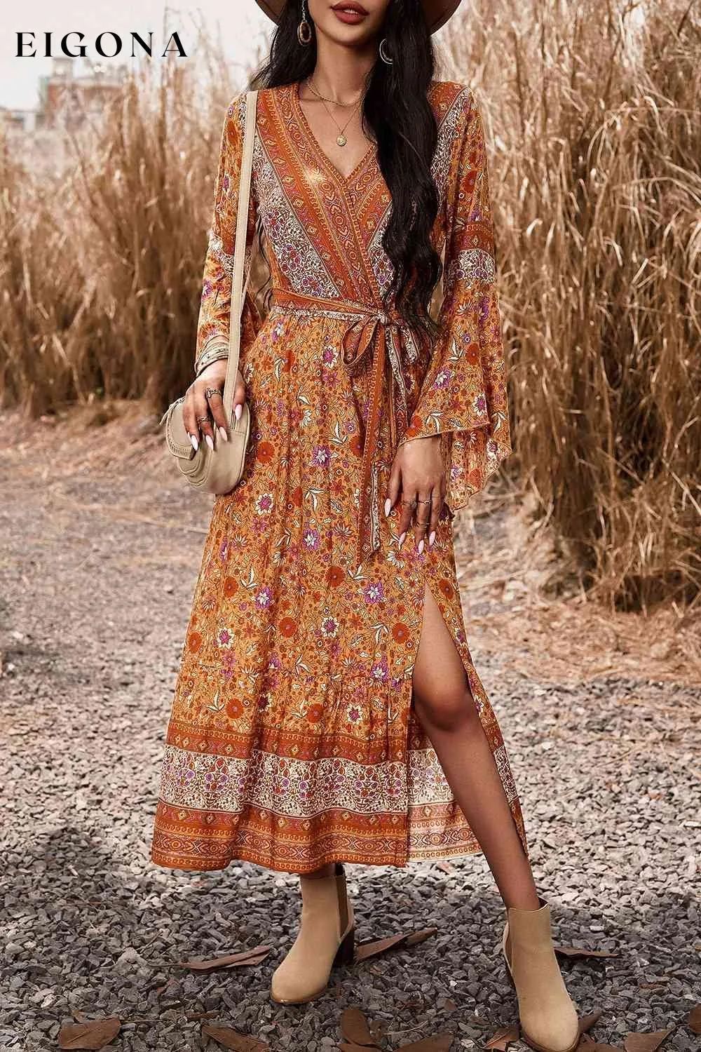 Bohemian Surplice Neck Slit Dress