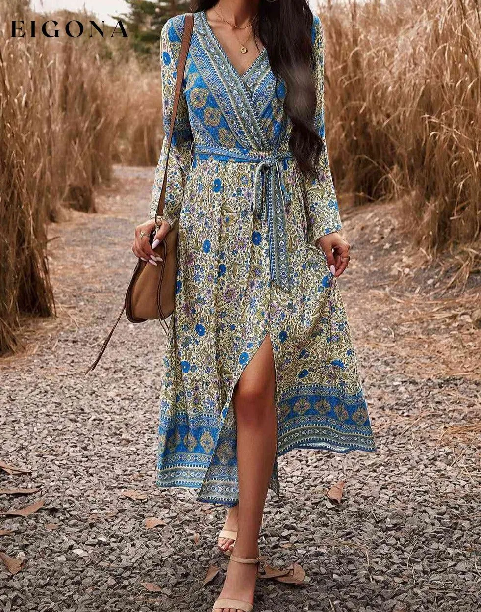 Bohemian Surplice Neck Slit Dress