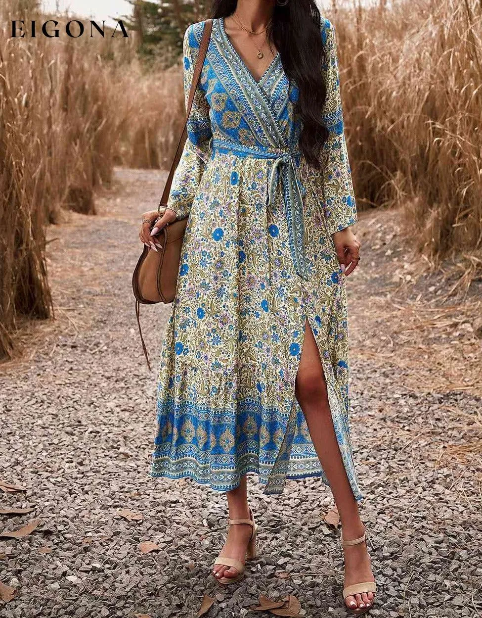 Bohemian Surplice Neck Slit Dress