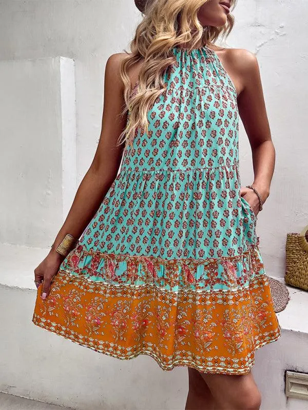 Boho Chic Halterneck Summer Dress in Vibrant Paisley Print