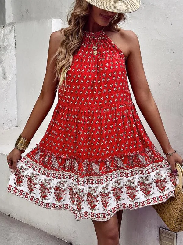 Boho Chic Halterneck Summer Dress in Vibrant Paisley Print