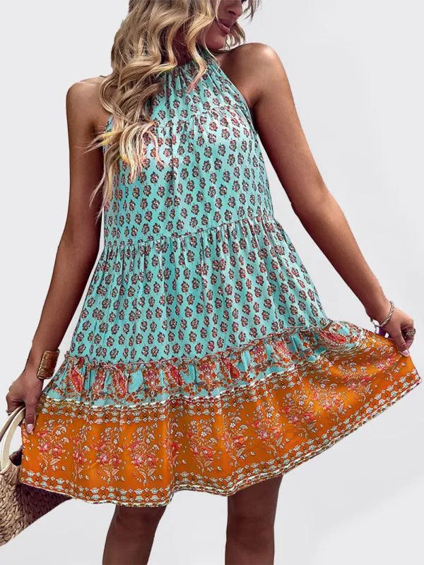 Boho Chic Halterneck Summer Dress in Vibrant Paisley Print