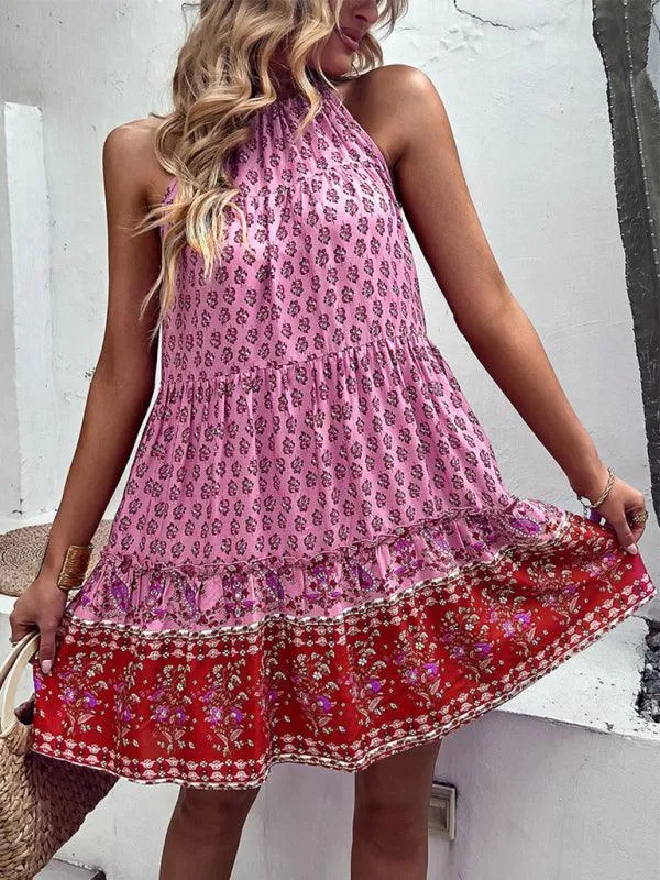 Boho Chic Halterneck Summer Dress in Vibrant Paisley Print