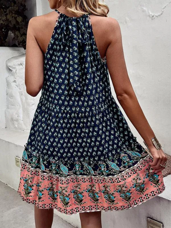 Boho Chic Halterneck Summer Dress in Vibrant Paisley Print