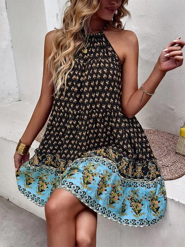 Boho Chic Halterneck Summer Dress in Vibrant Paisley Print