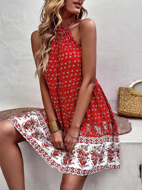 Boho Chic Halterneck Summer Dress in Vibrant Paisley Print