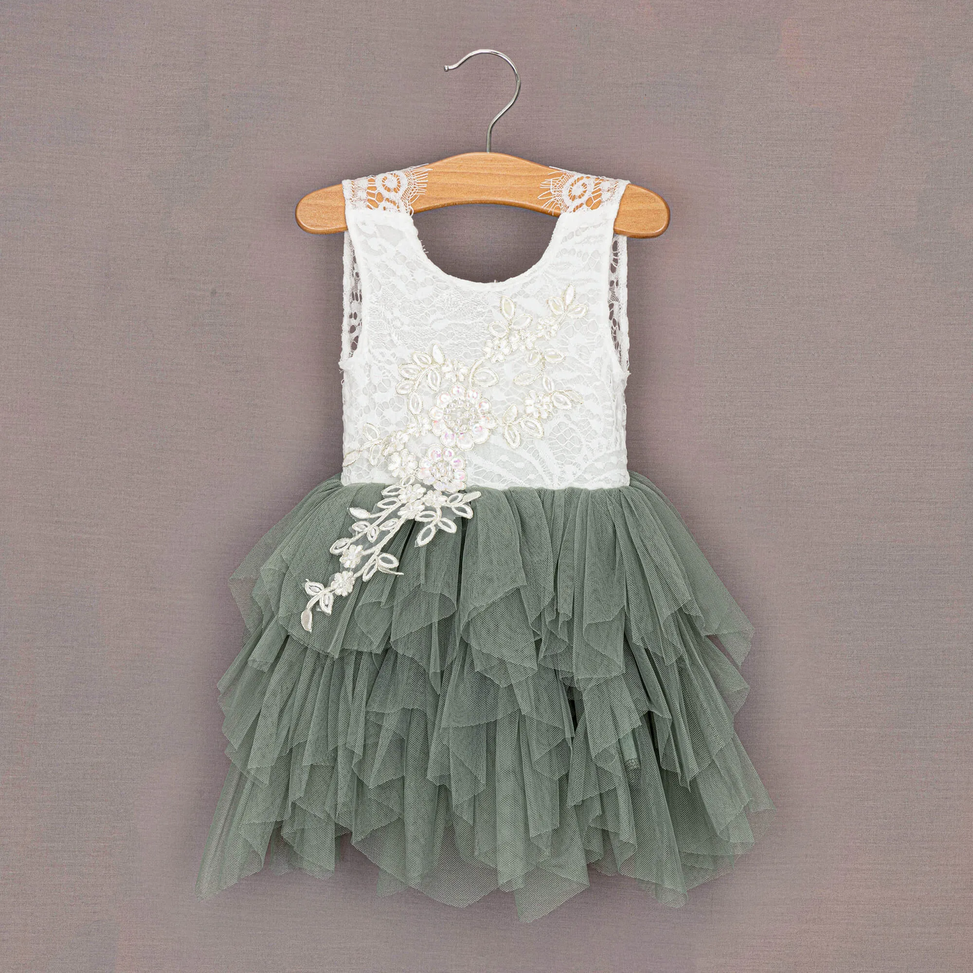 Boho Dreams Dress - Sage Green Applique