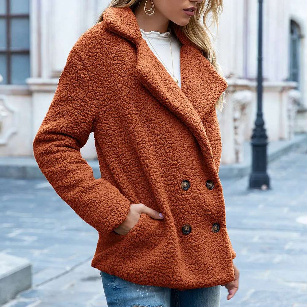 Button Furry Lapel Loose Fleece Shirt Sweaters