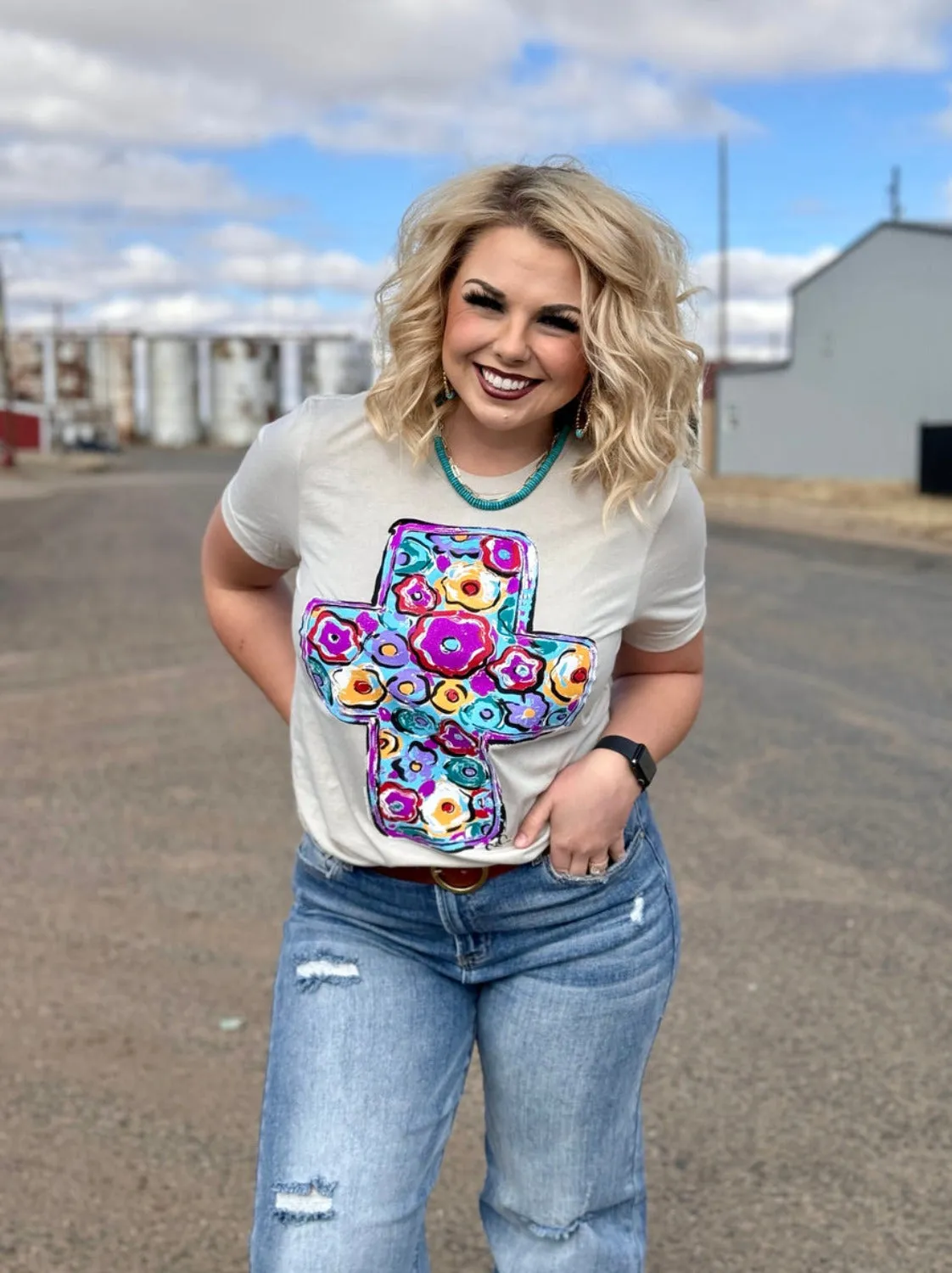 Callie's Purple Floral Cross Tee by Texas True Threads