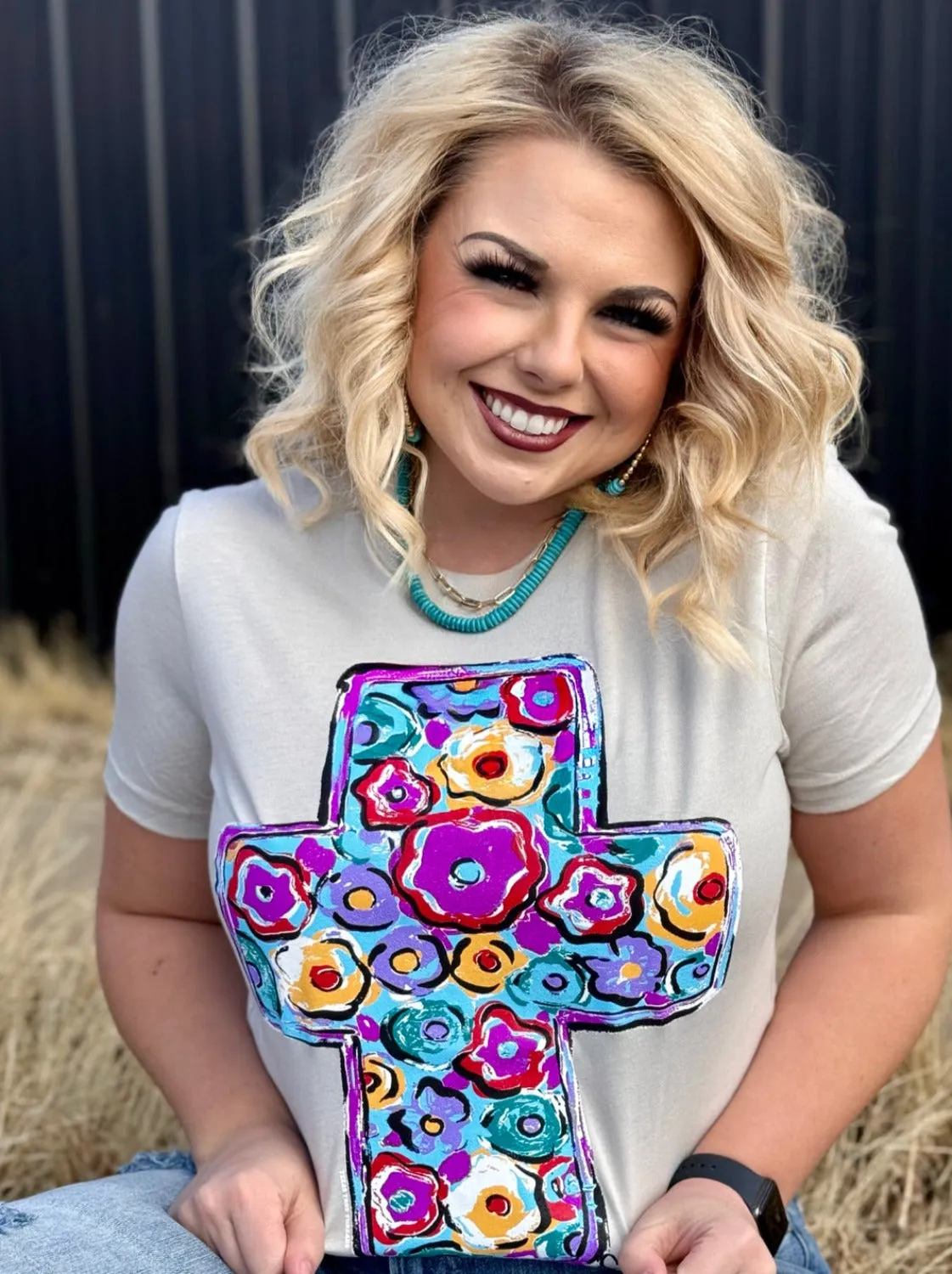 Callie's Purple Floral Cross Tee by Texas True Threads