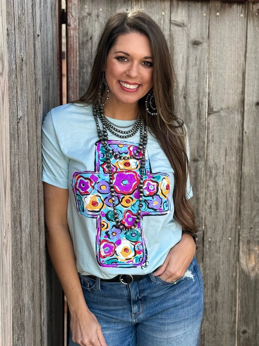 Callie's Purple Floral Cross Tee by Texas True Threads