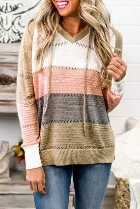 Casual Daily Stripe Weave Contrast Hooded Sweaters