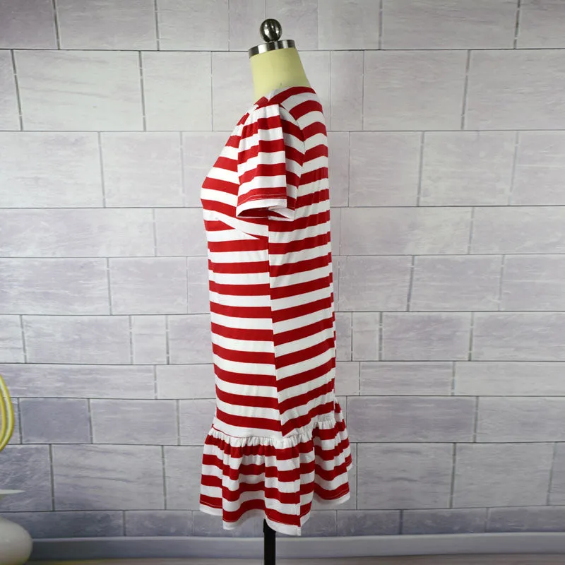 Casual Striped Short Sleeve Parent-child Dresses For Mother & Daughter