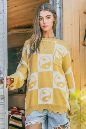 Checkerboard Sweater with Yin Yang Pattern