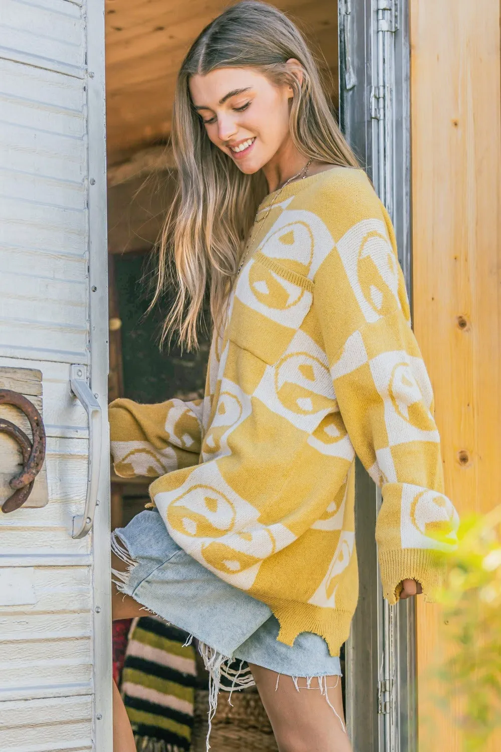 Checkerboard Sweater with Yin Yang Pattern