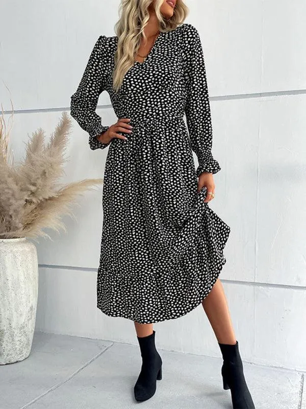 Chic Botanical Print Long Sleeve Dress for Women