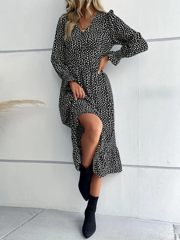 Chic Botanical Print Long Sleeve Dress for Women