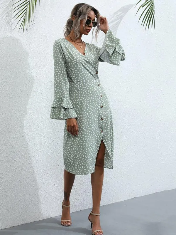 Chic Floral Print French Dress with Elegant Split Sleeves